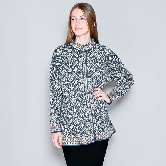 DALE OF NORWAY Wool Blue & White Knit Cardigan - Picture 7 of 9